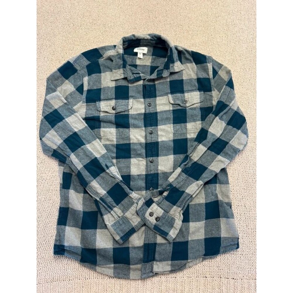 Sonoma Men's Blue and Gray Long Sleeve Plaid Flannel Shirt - Size L